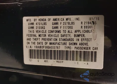 2016 Acura Tlx V6 Tech from USA, damaged, VIN 19UUB3F56GA000767